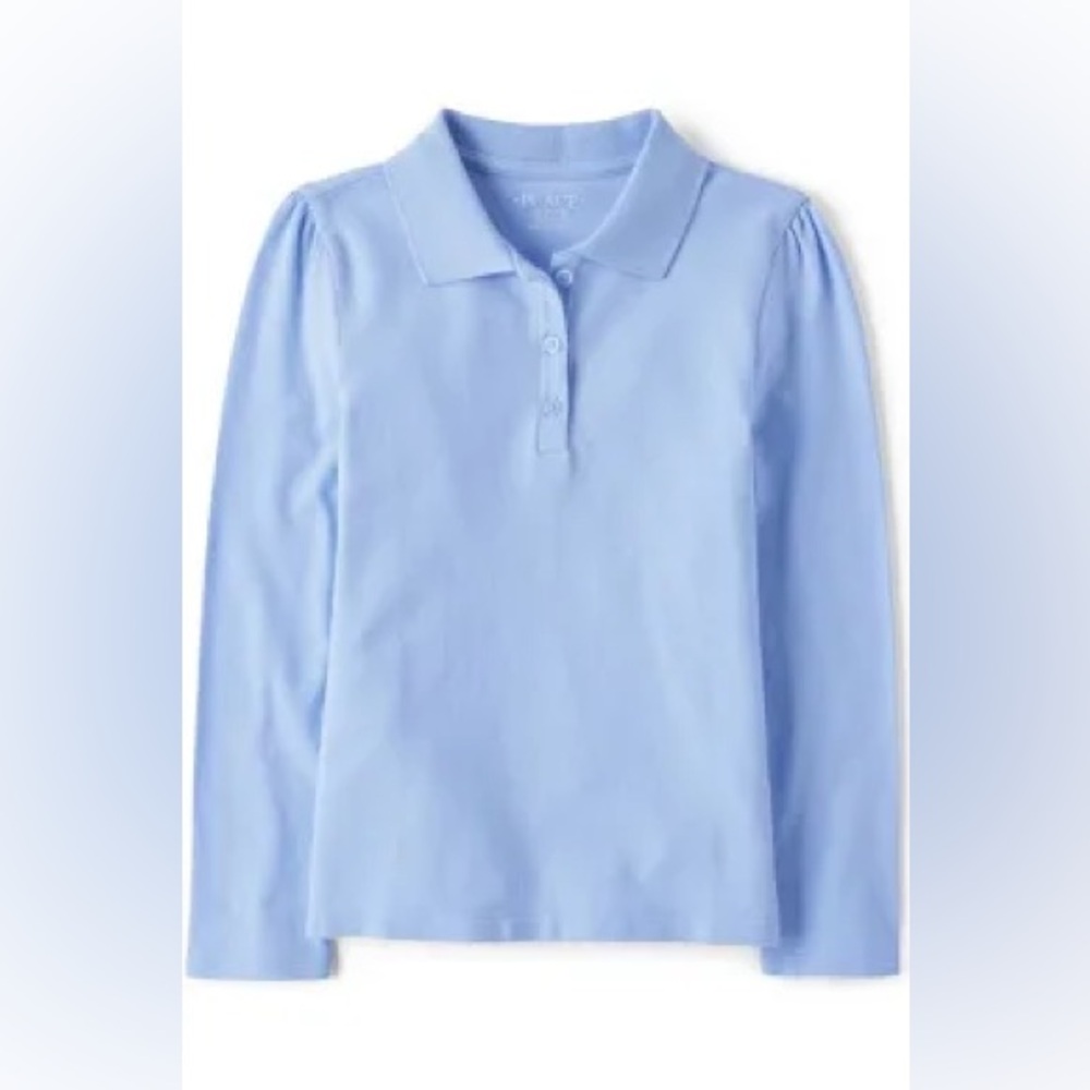 Place Girls M( 7/8) School Uniform Blue Polo Long Sleeve Shirt